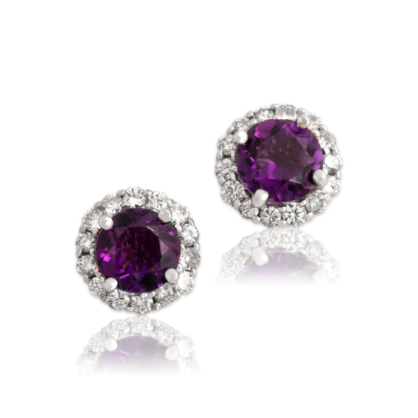 Vintage 14k White Gold 1.17cttw Amethyst Diamond Stunning Halo Stud Earrings