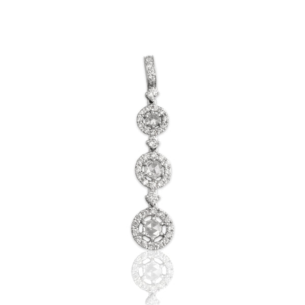 Vintage 14k White Gold Rose Cut Diamond Graduating Sparkling Halo Pendant