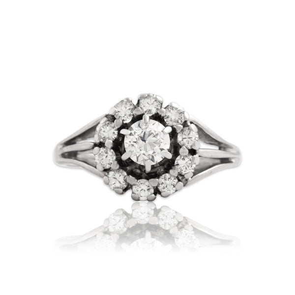 Vintage 14k White Gold .75cttw Old European Cut Diamond Split-Shoulder Ring 6.25