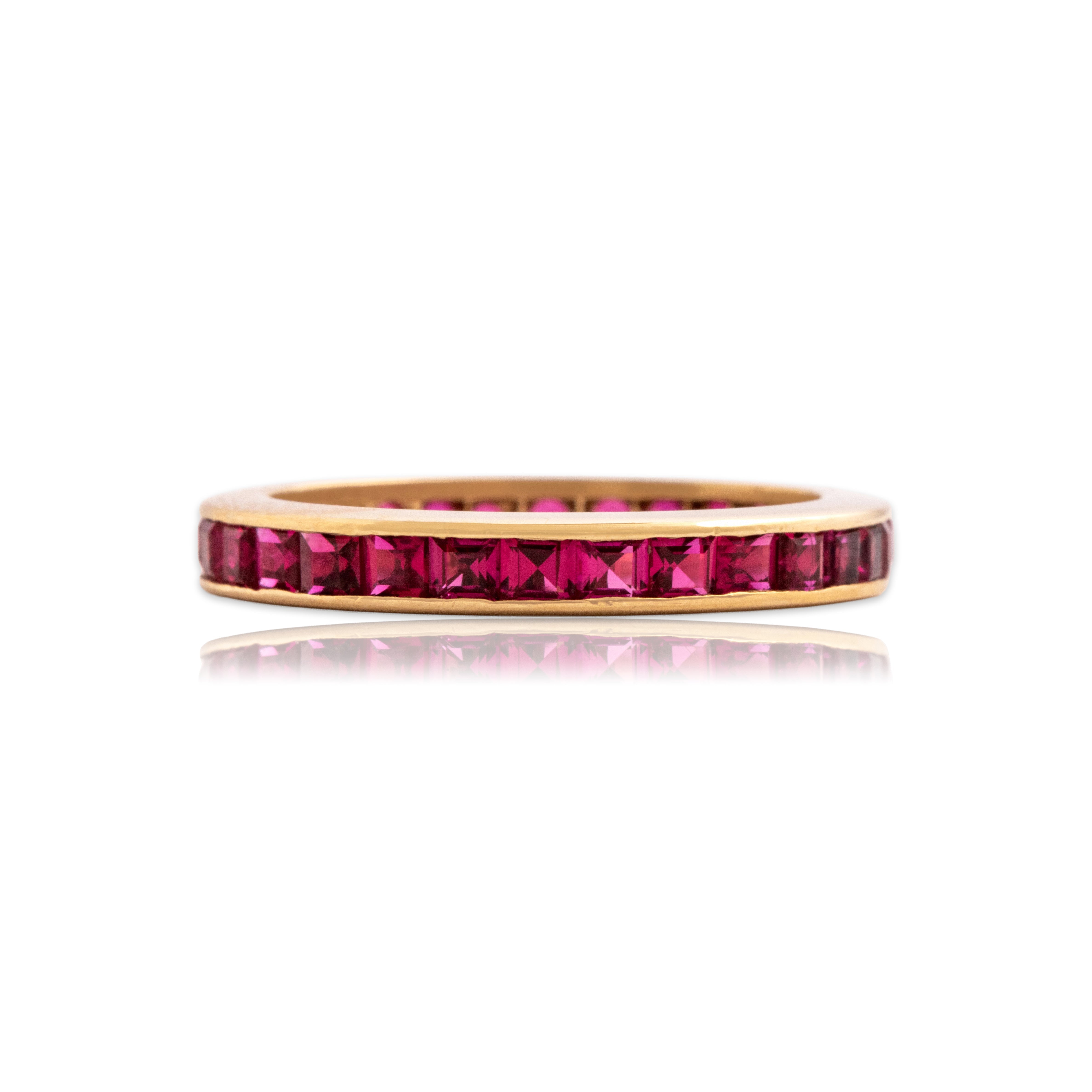Vintage 14k Yellow Gold 1.58cttw Synthetic Ruby Bright Channel Eternity Band Ring - Close-up view