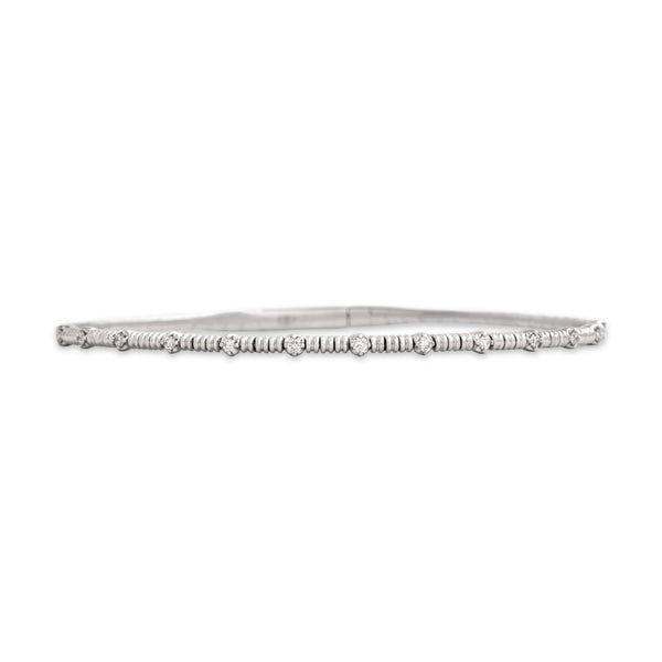 Estate 14k White Gold Diamond Flexible Dotted Tennis Bangle Bracelet 6.5