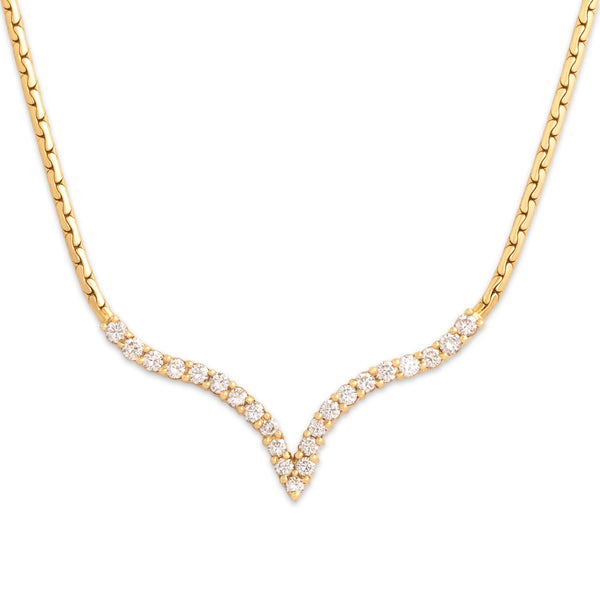 Vintage 18k Yellow Gold 1.37cttw Diamond Fantastic Elegant Chevron Necklace 16