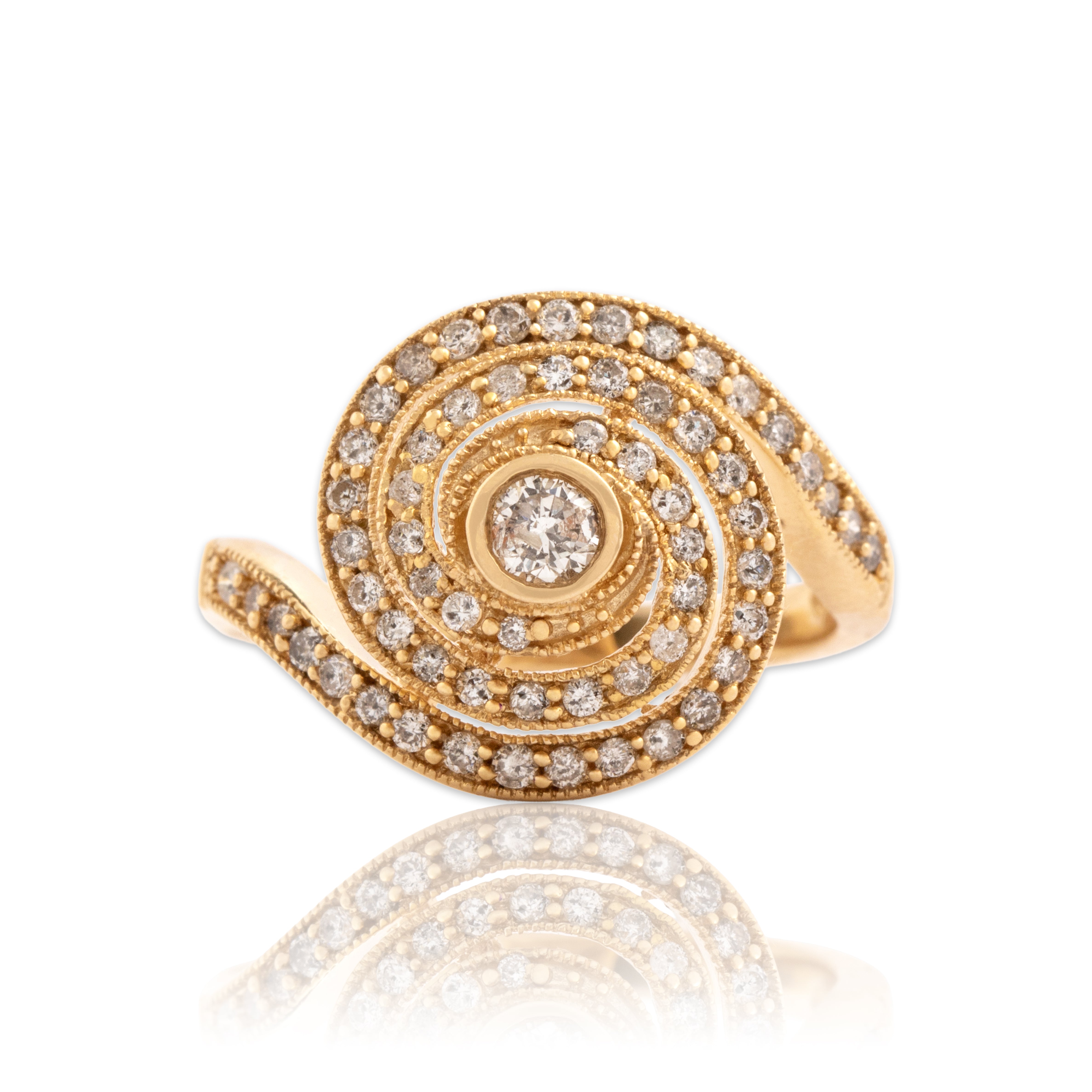 Vintage 14k Yellow Gold .57cttw Diamond Swirling Pave Dome Ring - Close-up view
