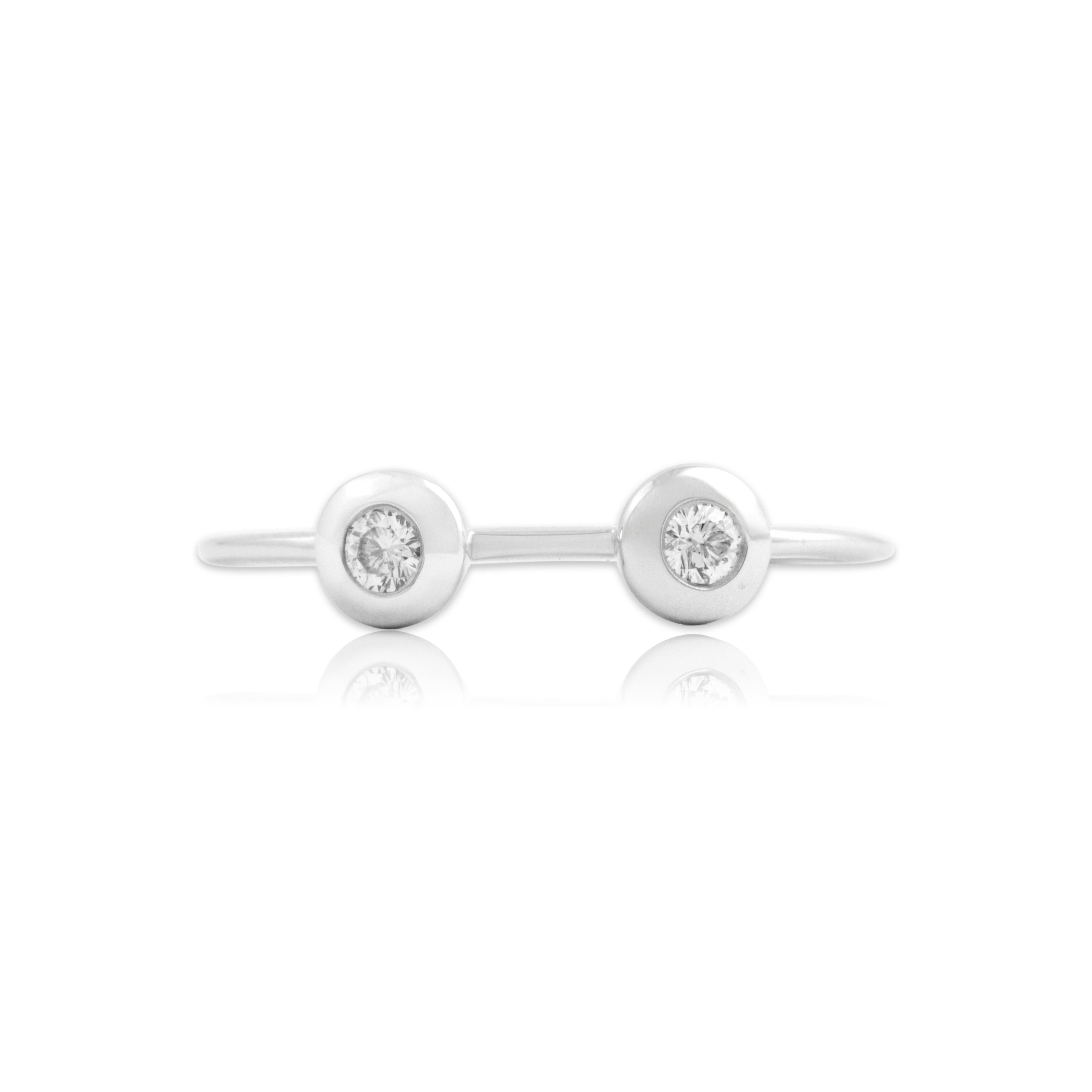 Estate 18k White Gold Diamond Stackable Modern Bezel Duo Ring - Close-up view