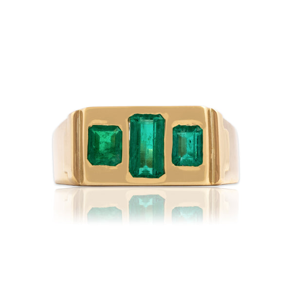 Vintage 14k Yellow Gold 1.46cttw Emerald Bold Flush-Set Trio Ring 11.00