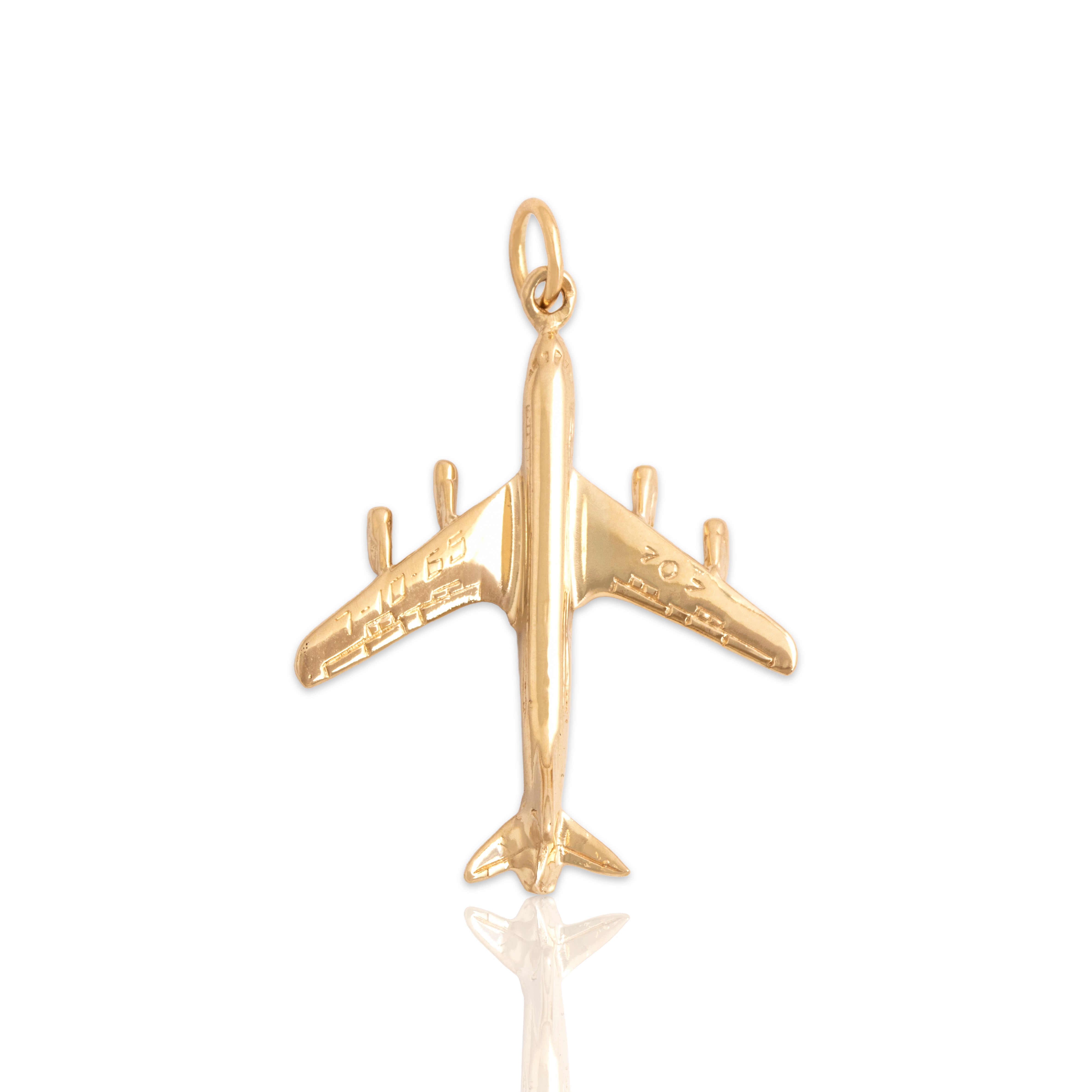 Vintage 14k Yellow Gold 707 Airplane Charm / Pendant - Close-up view