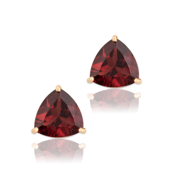 Vintage 14k Yellow Gold 3.55cttw Garnet Sleek Triangle Stud Earrings