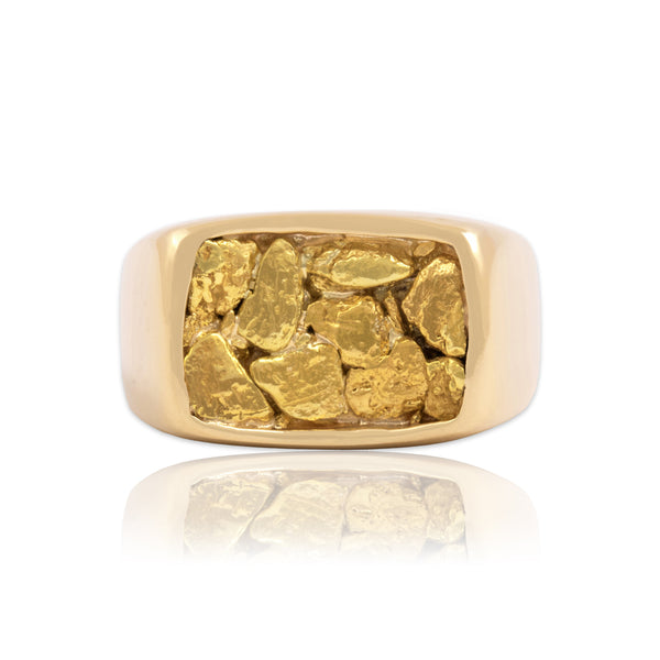 Vintage Heavy 14k & 22k Yellow Gold Naturalistic Nugget Ring - Close-up view