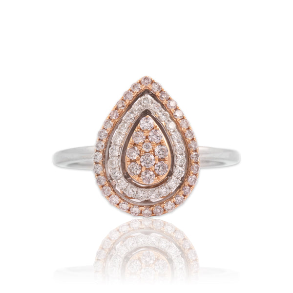 Vintage 18k White & Rose Gold .49cttw Diamond Spectacular Pear Halo Ring 7.25