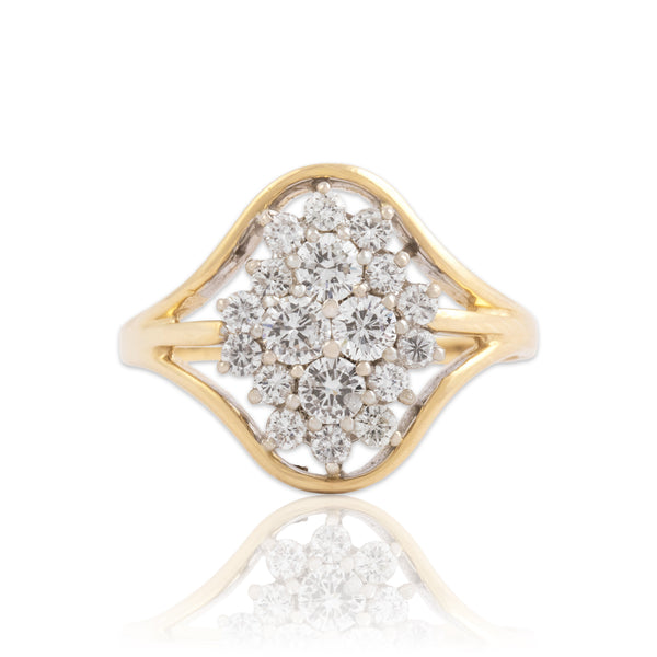 Vintage 14k Yellow & White Gold .78cttw Diamond Dazzling Cluster Ring 9.00