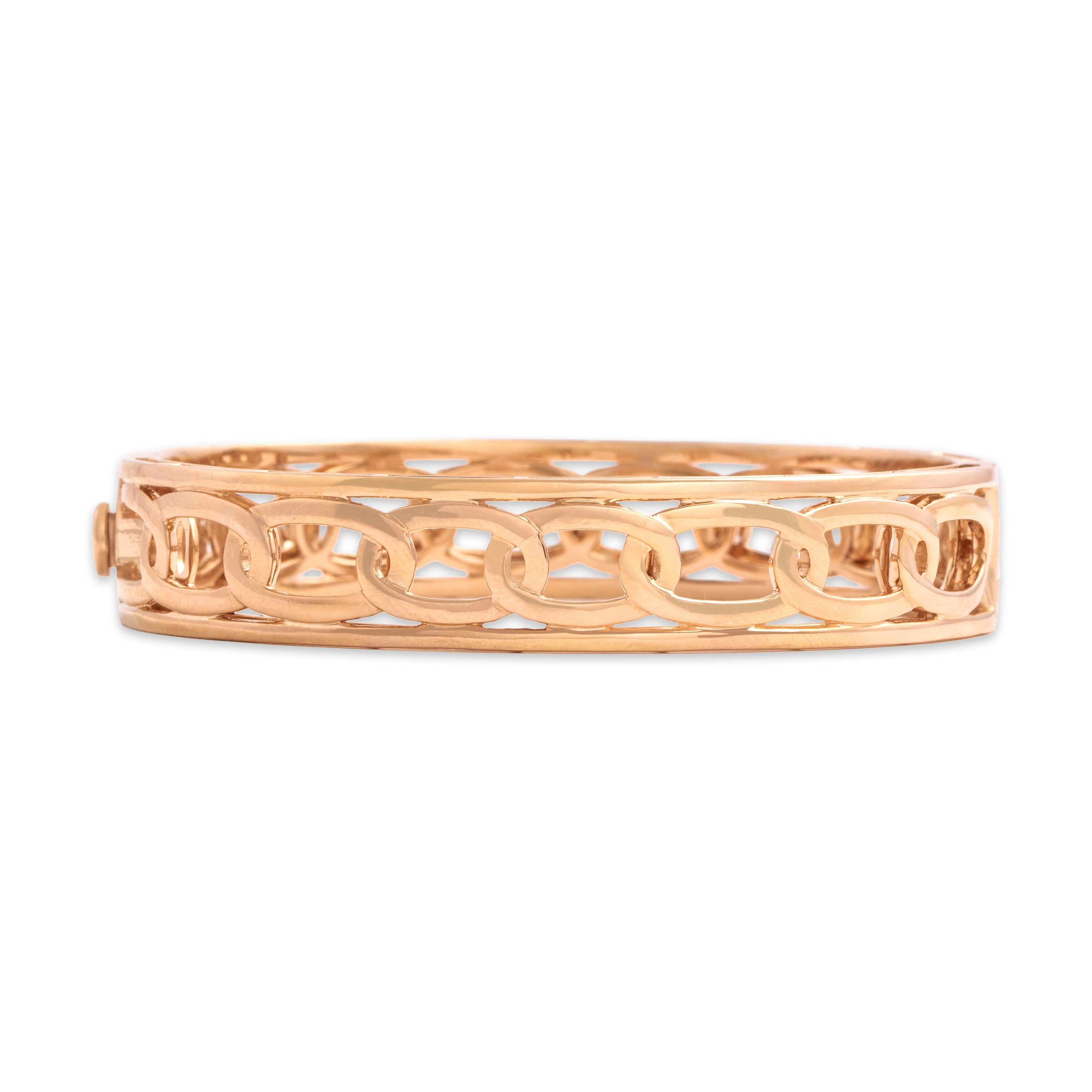 Estate Substantial 18k Rose Gold 1.03cttw Diamond Glittering Oval Link Bangle Bracelet - Close-up view