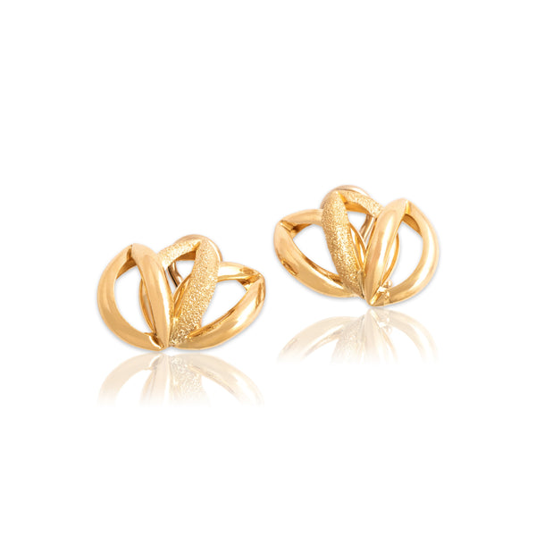 Vintage Italian 18k Yellow Gold Artistic Glittering Loop Omega-Back Earrings