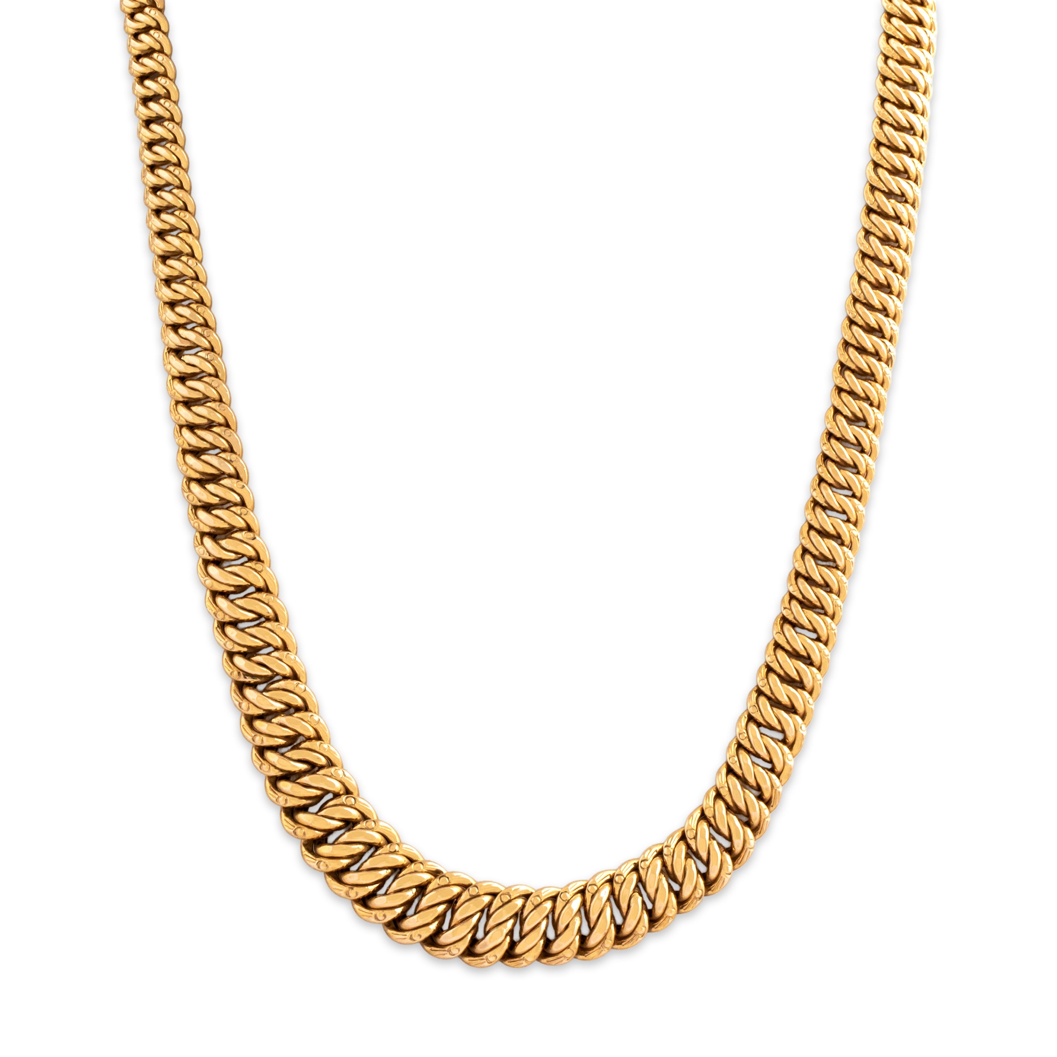 Vintage Italian 14k Yellow Gold Bold Graduated Flat Chain Necklace - Close-up view