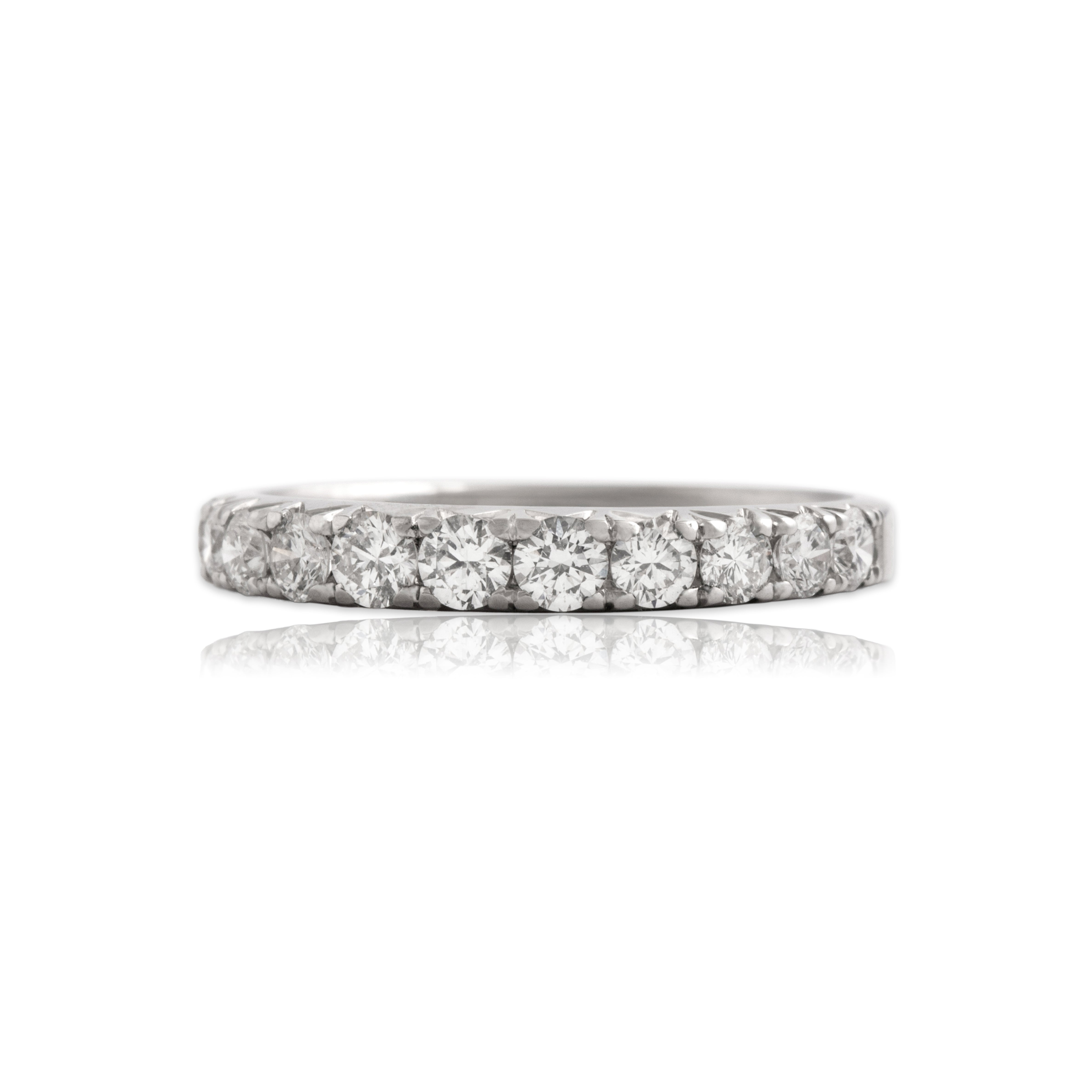 Estate 18k White Gold [Custom Carat] Graduated Sparkling Line Band Ring - Close-up view