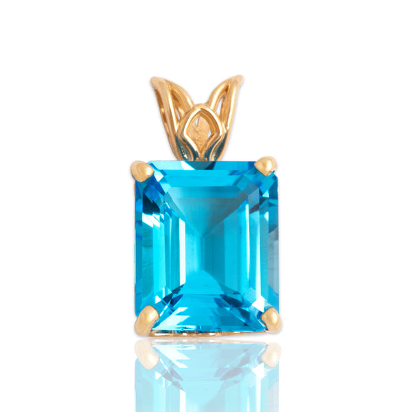 Vintage 14k Yellow Gold 6.34ct Swiss Blue Topaz Vibrant Solitaire Pendant