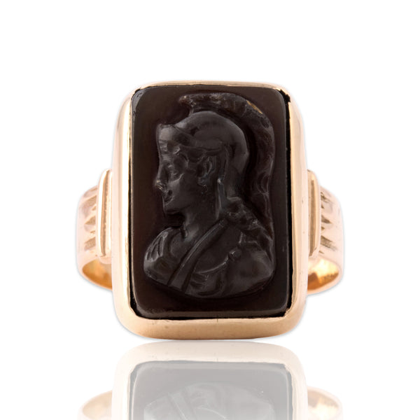 Antique Victorian 10k Rosy Yellow Gold Sard Classical Carved Soldier Ring 6.25