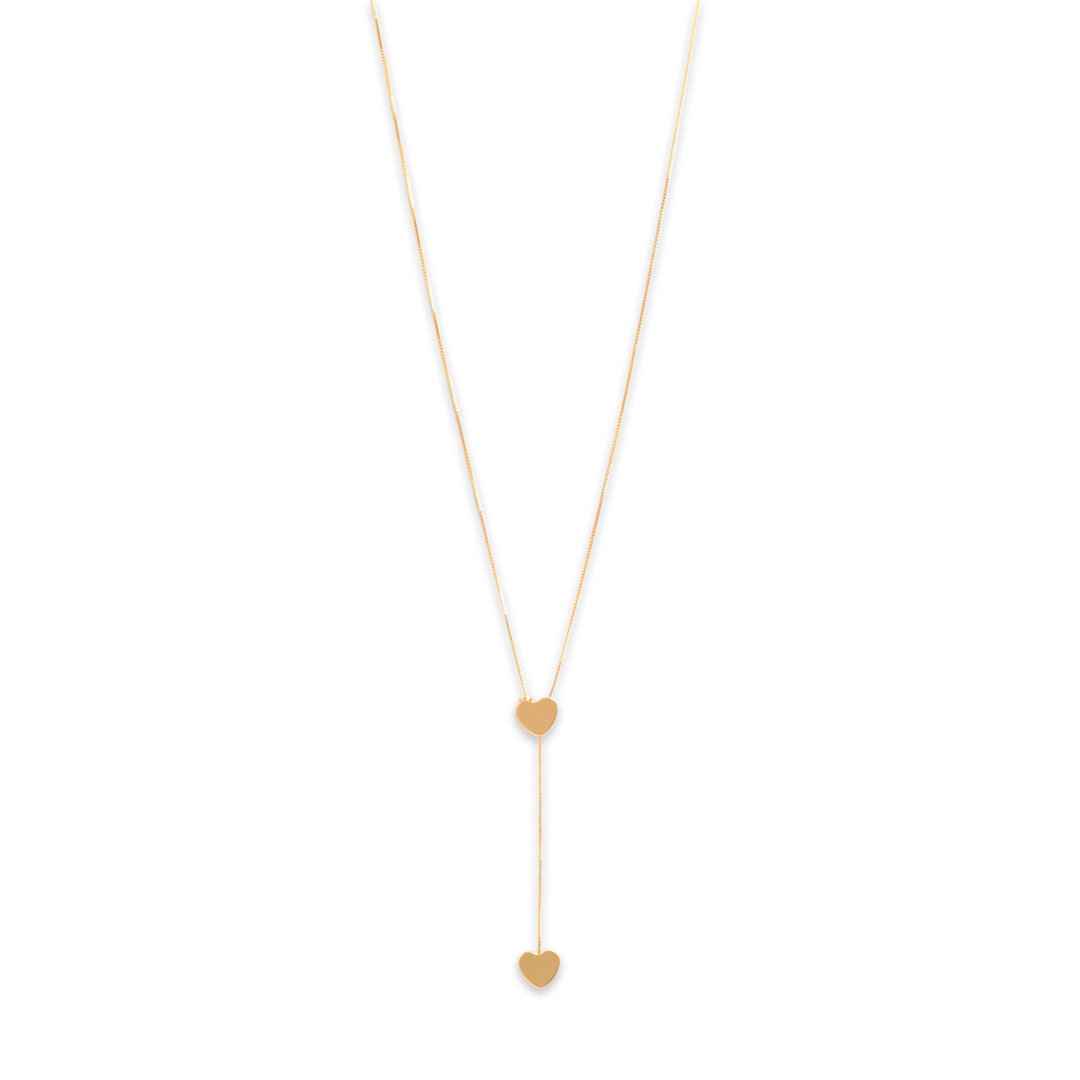 Vintage Italian 14k Yellow Gold Gleaming Delicate Heart Lariat Adjustable Necklace - Close-up view