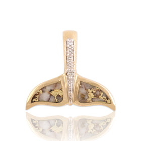Vintage 14k Yellow Gold Diamond Gold-Vein Quartz Nautical Whale Tail Slide Pendant