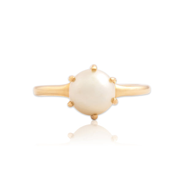 Vintage Church & Company 14k Yellow Gold Pearl Luminous Solitaire Ring 6.00