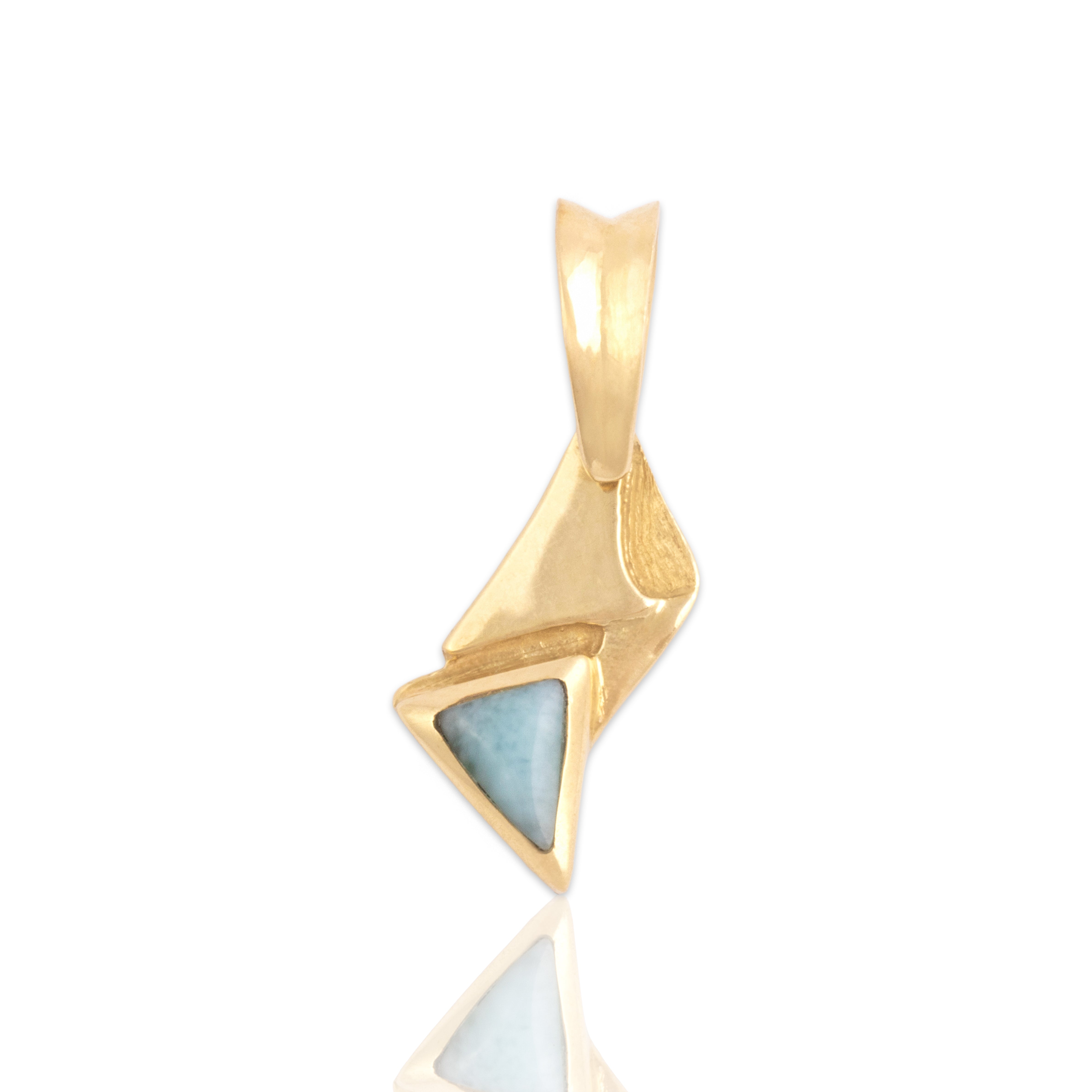 Vintage 14k Yellow Gold Larimar Funky Geoemtric Pendant - Close-up view