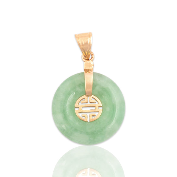 Vintage 14k Yellow Gold Jade Carved Disc Pendant