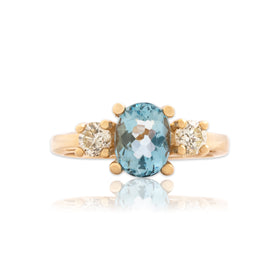 Vintage 14k Yellow Gold 1.05ct Aquamarine Diamond Oceanic Trio Ring 6.25