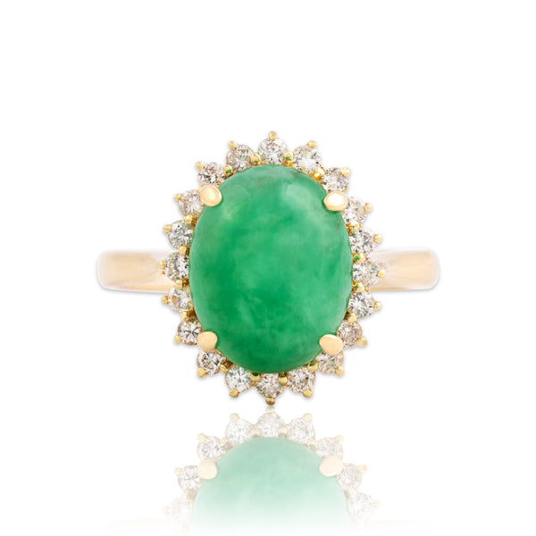 Vintage 14k Yellow Gold 3.53ct Jade Diamond Incredible Sparkling Halo Cocktail Ring - Close-up view