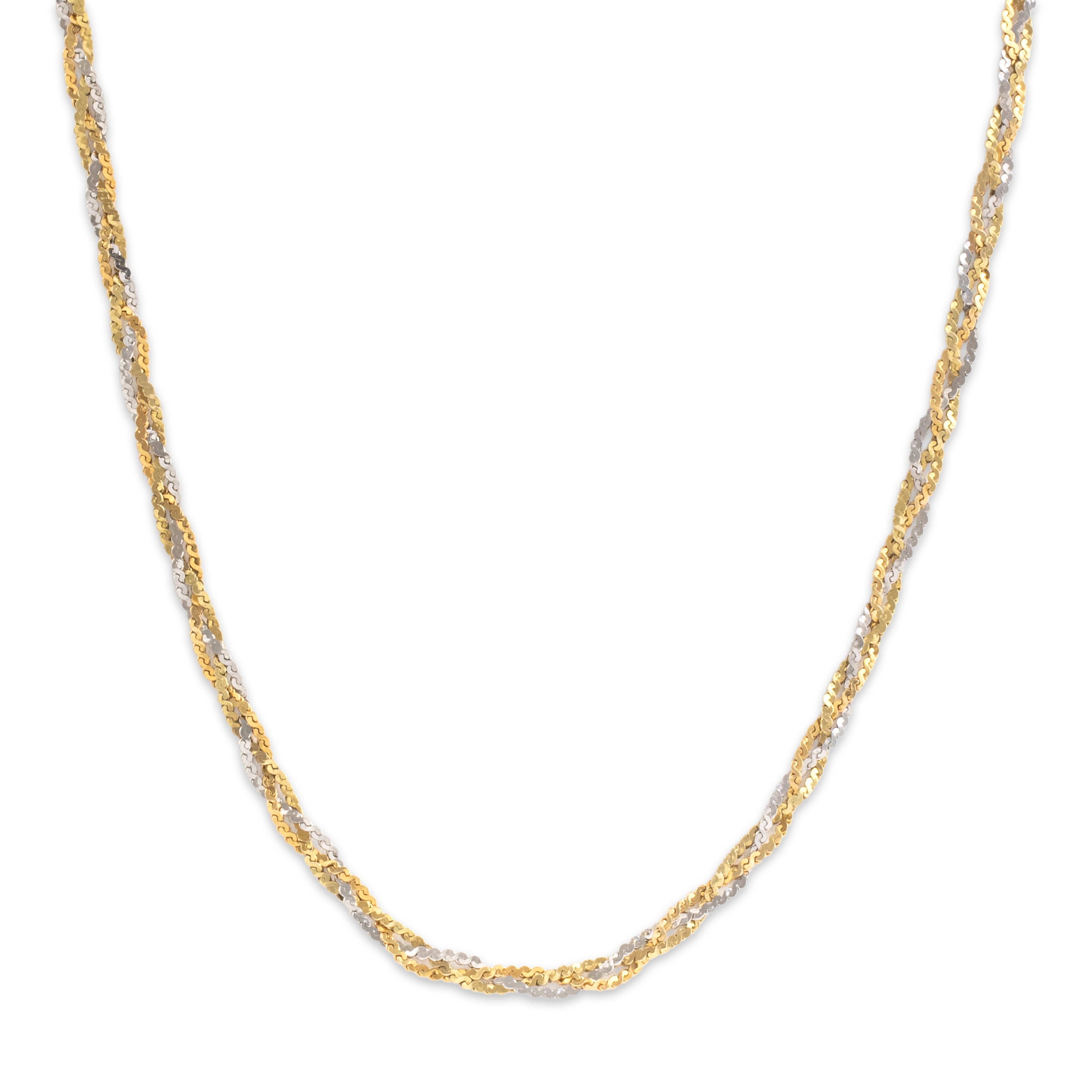 Vintage Italian 14k Yellow & White Gold Braided Serpentine Chain Necklace - Close-up view