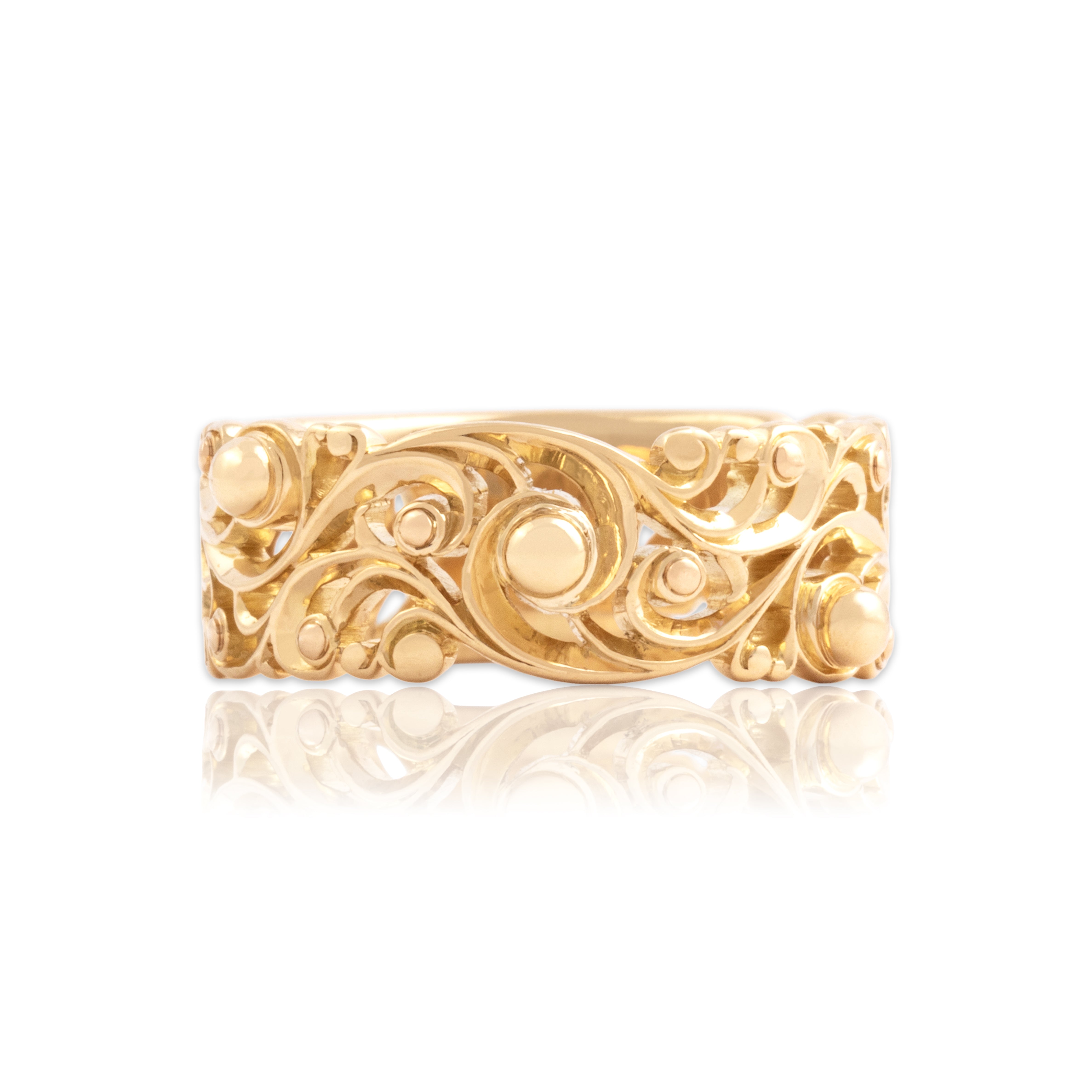 Vintage 18k Yellow Gold Open Natural Swirling Band Ring - Close-up view