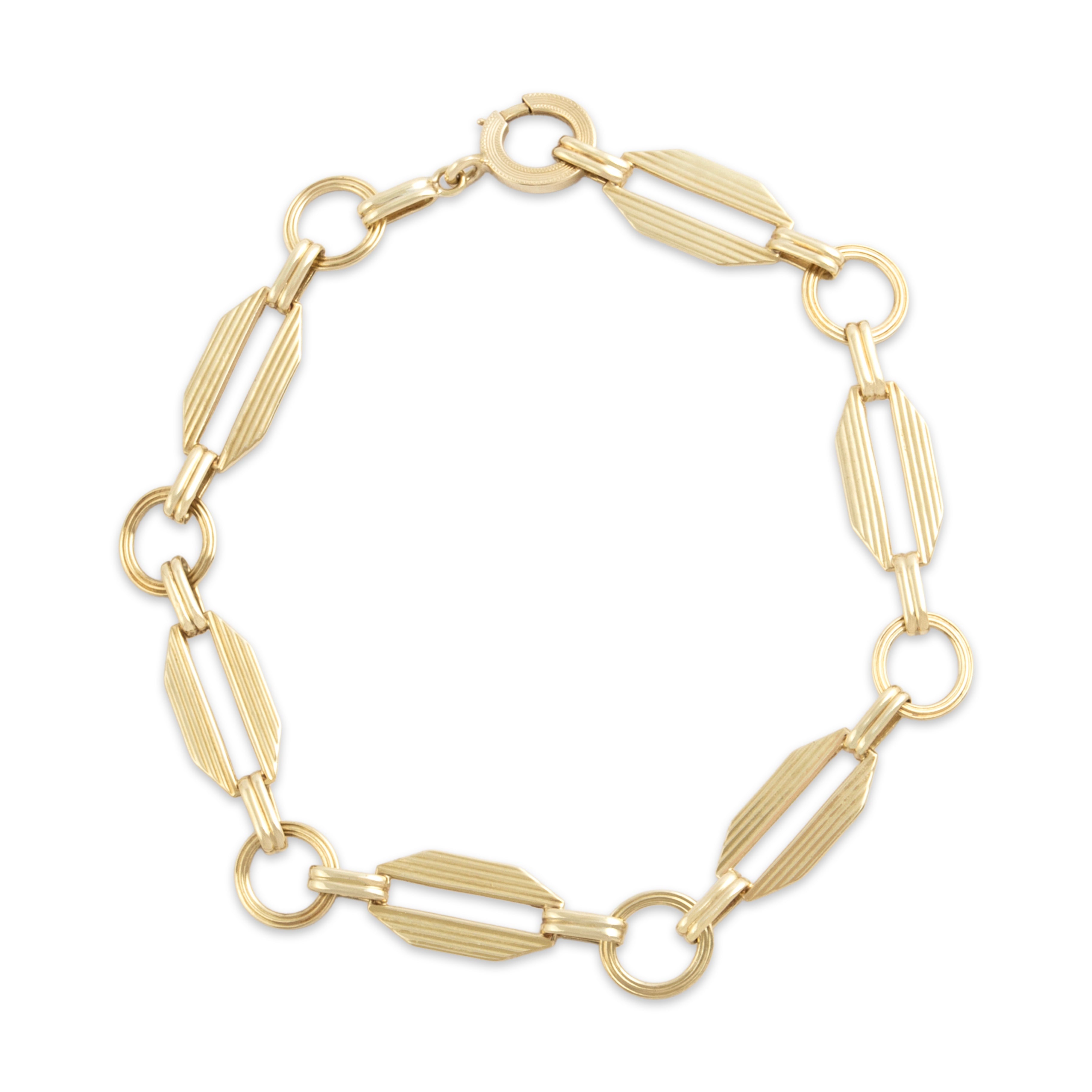 Vintage 14k Yellow Gold Textured Geometric Link Bracelet - Close-up view