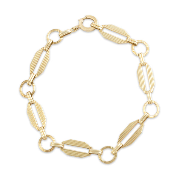Vintage 14k Yellow Gold Textured Geometric Link Bracelet 7