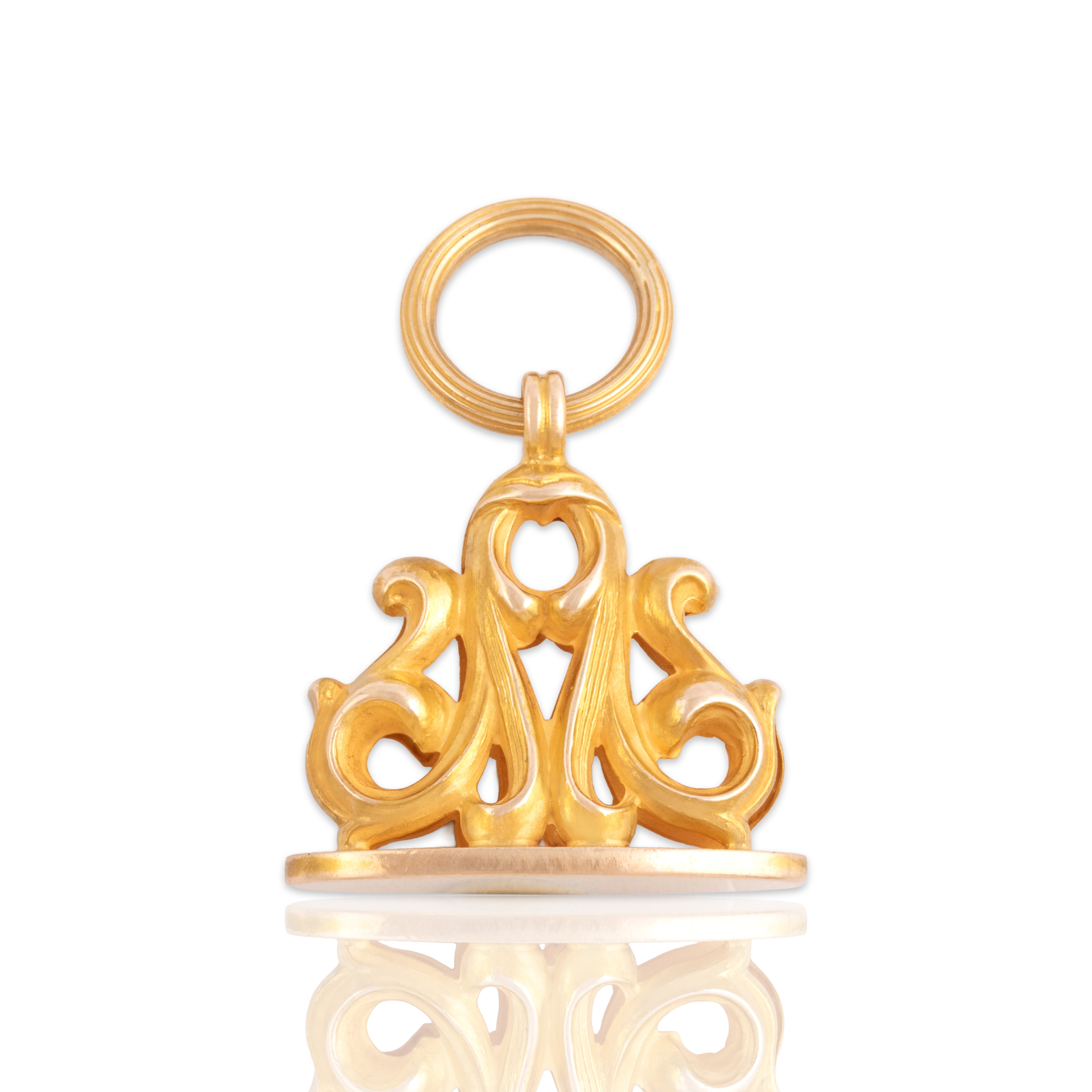 Antique Victorian Large 14k Yellow Gold Ornate Fob Charm / Pendant - Close-up view