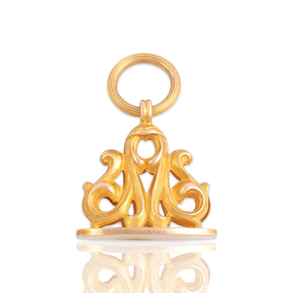 Antique Victorian Large 14k Yellow Gold Ornate Fob Charm / Pendant