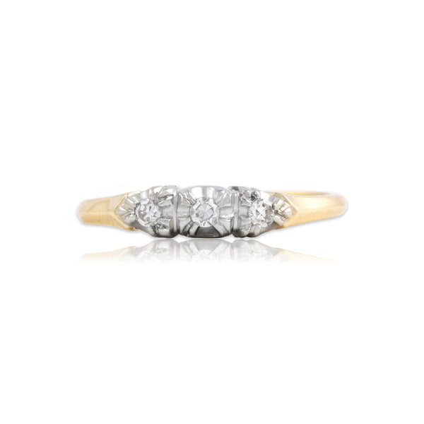 Antique 14k Yellow & White Gold Diamond Elegant Trio Line Ring 7.25