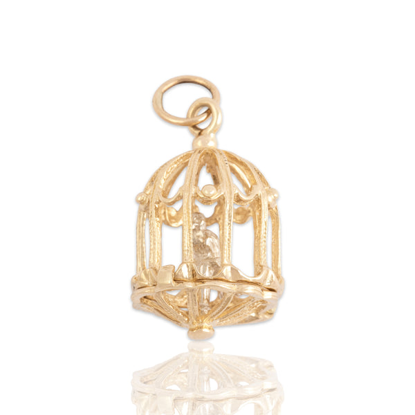 Vintage 14k Yellow & White Gold Whimsical Articulated Birdcage Charm / Pendant
