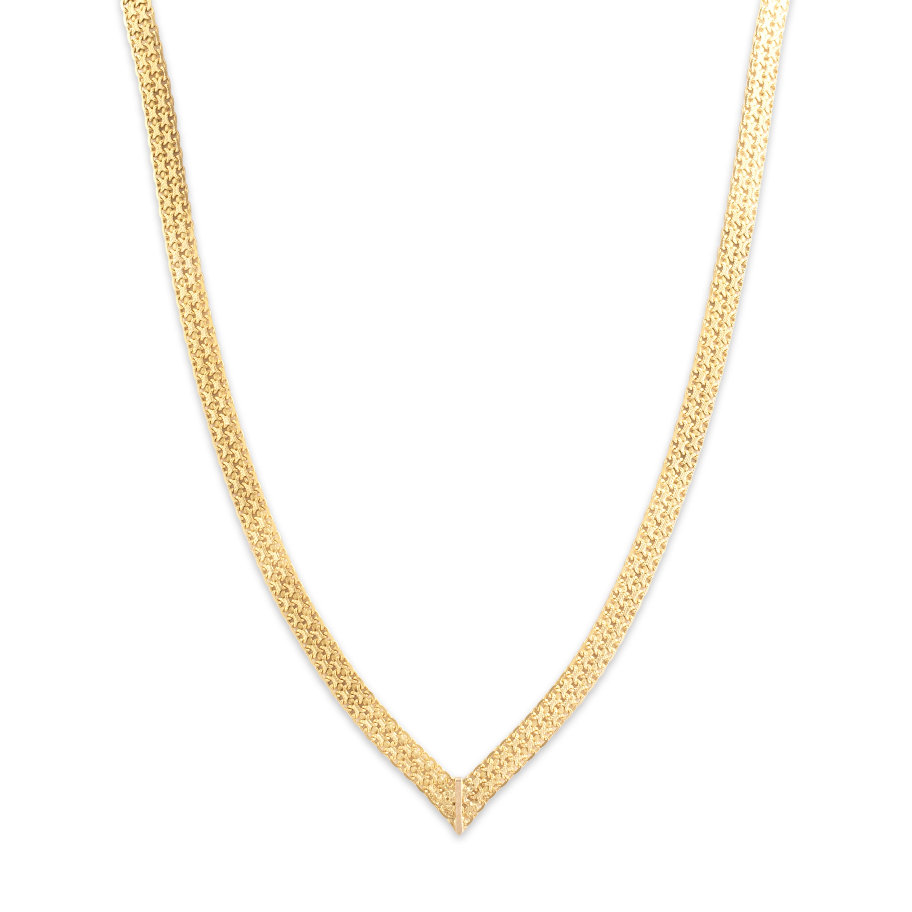 Vintage Italian 14k Yellow Gold Fantastic Mesh Chevron Necklace - Close-up view