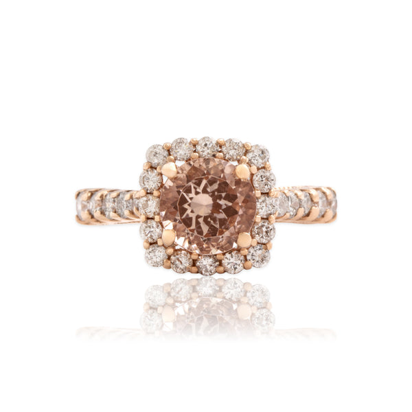 Estate 14k Rose Gold 1.79ct Morganite .74cttw Diamond Rounded Square Ring 8.00