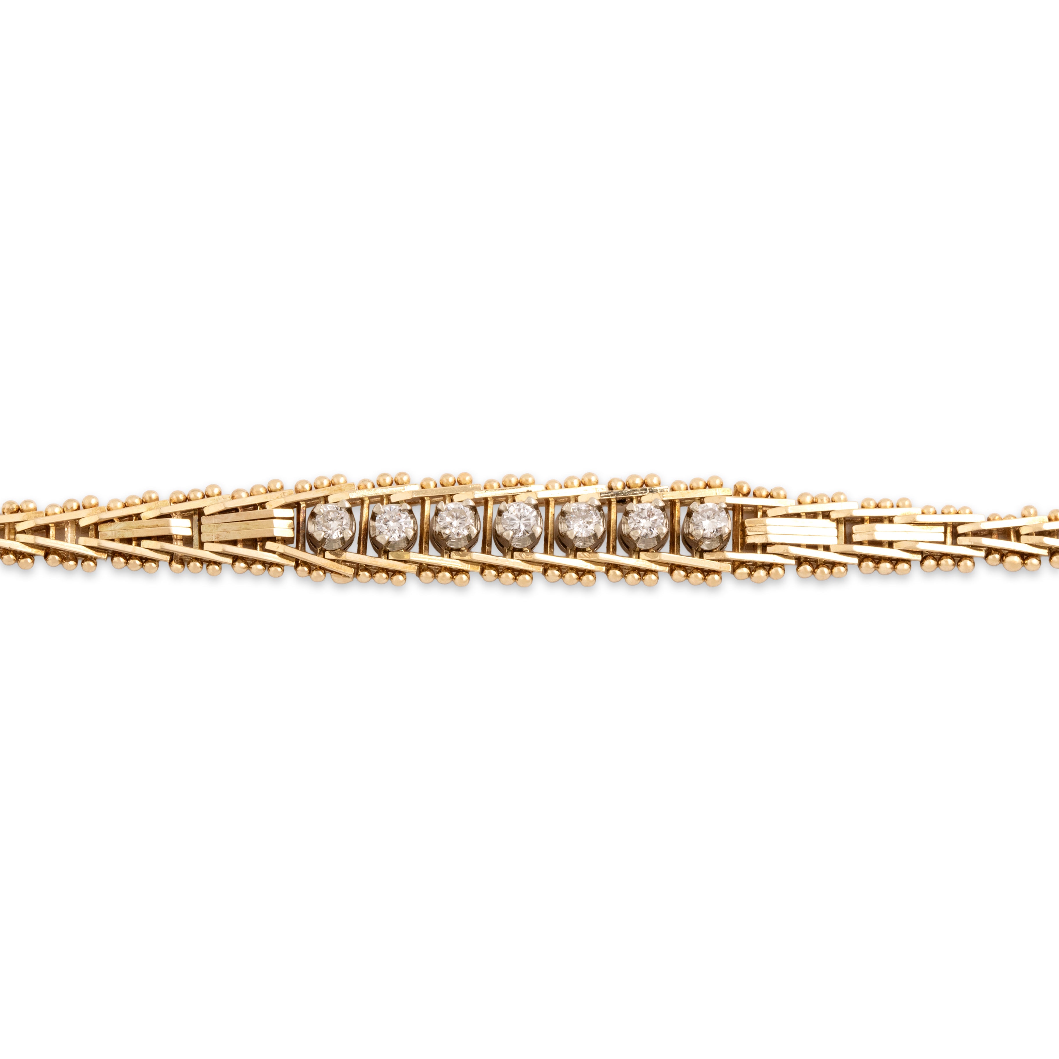 Vintage Italian 14k Yellow Gold Diamond Sleek Accented Flat Link Bracelet - Close-up view