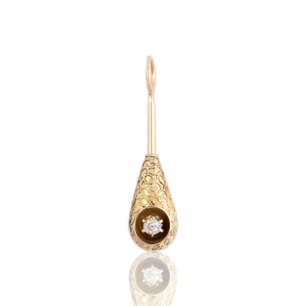 Antique Art Nouveau 14k Yellow Gold Old Mine Cut Diamond Ornate Textured Drop Pendant - Close-up view