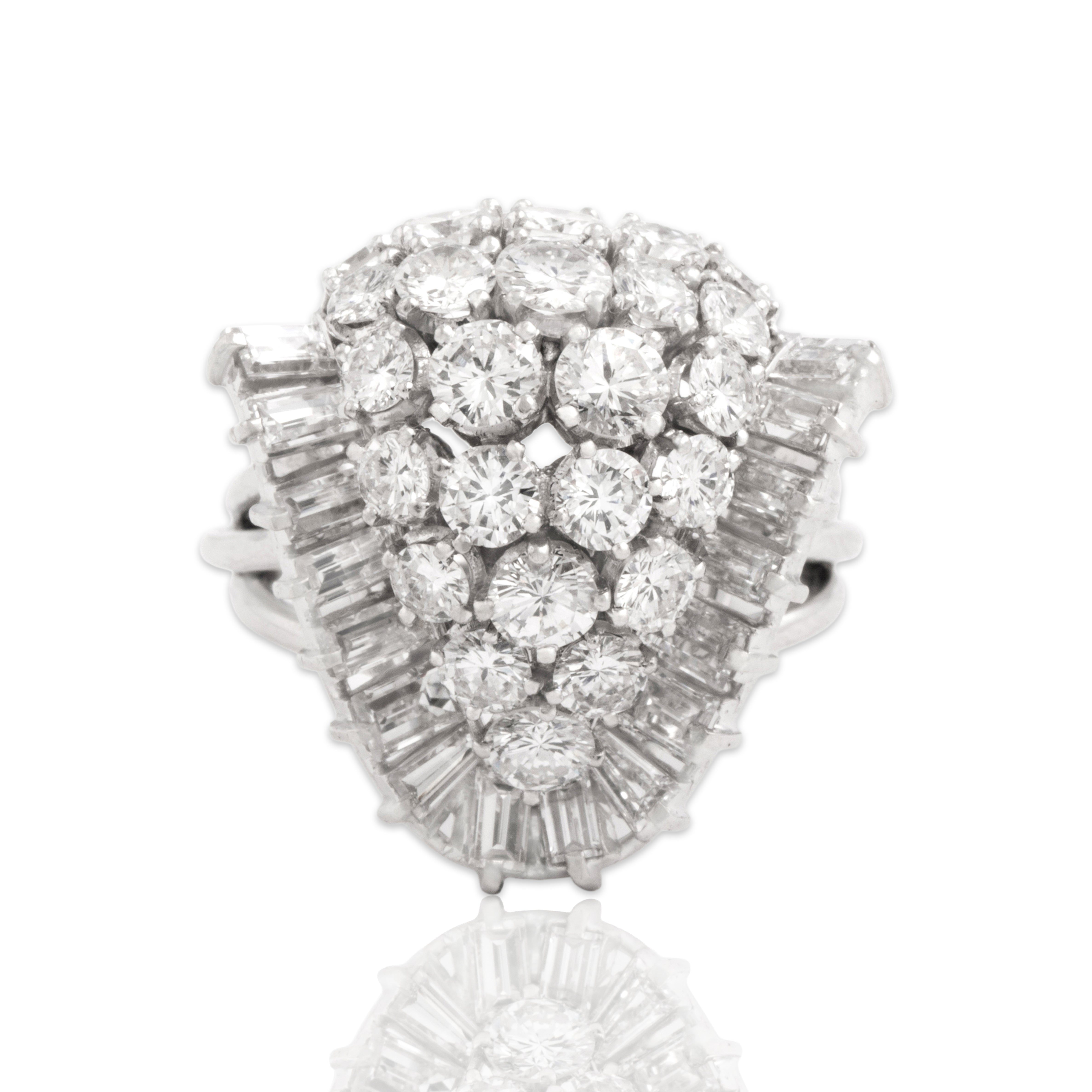 Vintage Platinum 4.95cttw Diamond Oversized Spectacular Geometric Cluster Ring - Close-up view