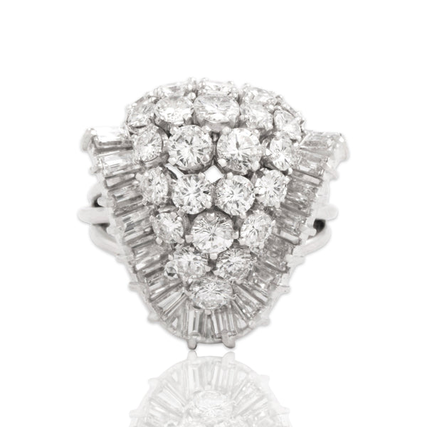 Vintage Platinum 4.95cttw Diamond Oversized Spectacular Geometric Cluster Ring - Close-up view
