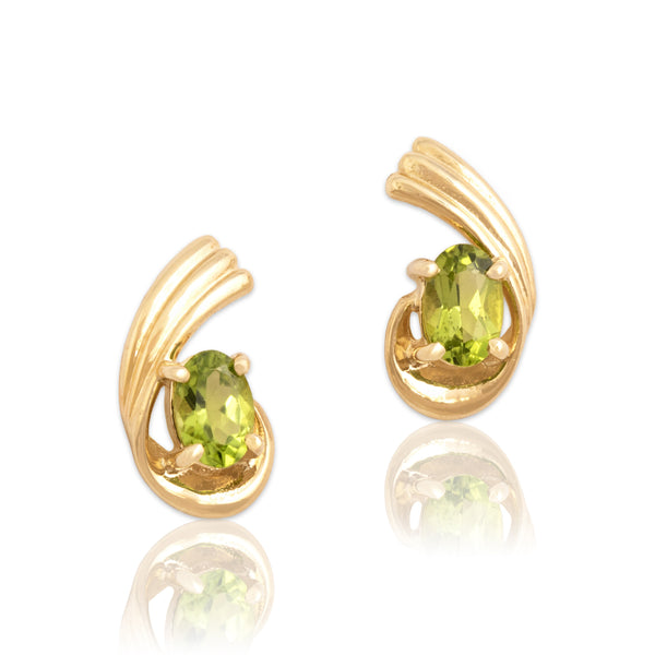 Vintage 14k Yellow Gold .96cttw Peridot Ribbed Swoop Stud Earrings