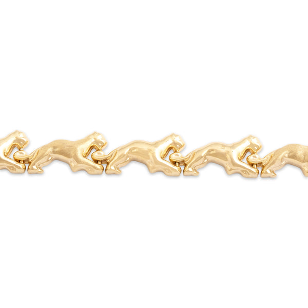 Vintage Italian 14k Yellow Gold Alternating Textured Panther Link Bracelet 6.75
