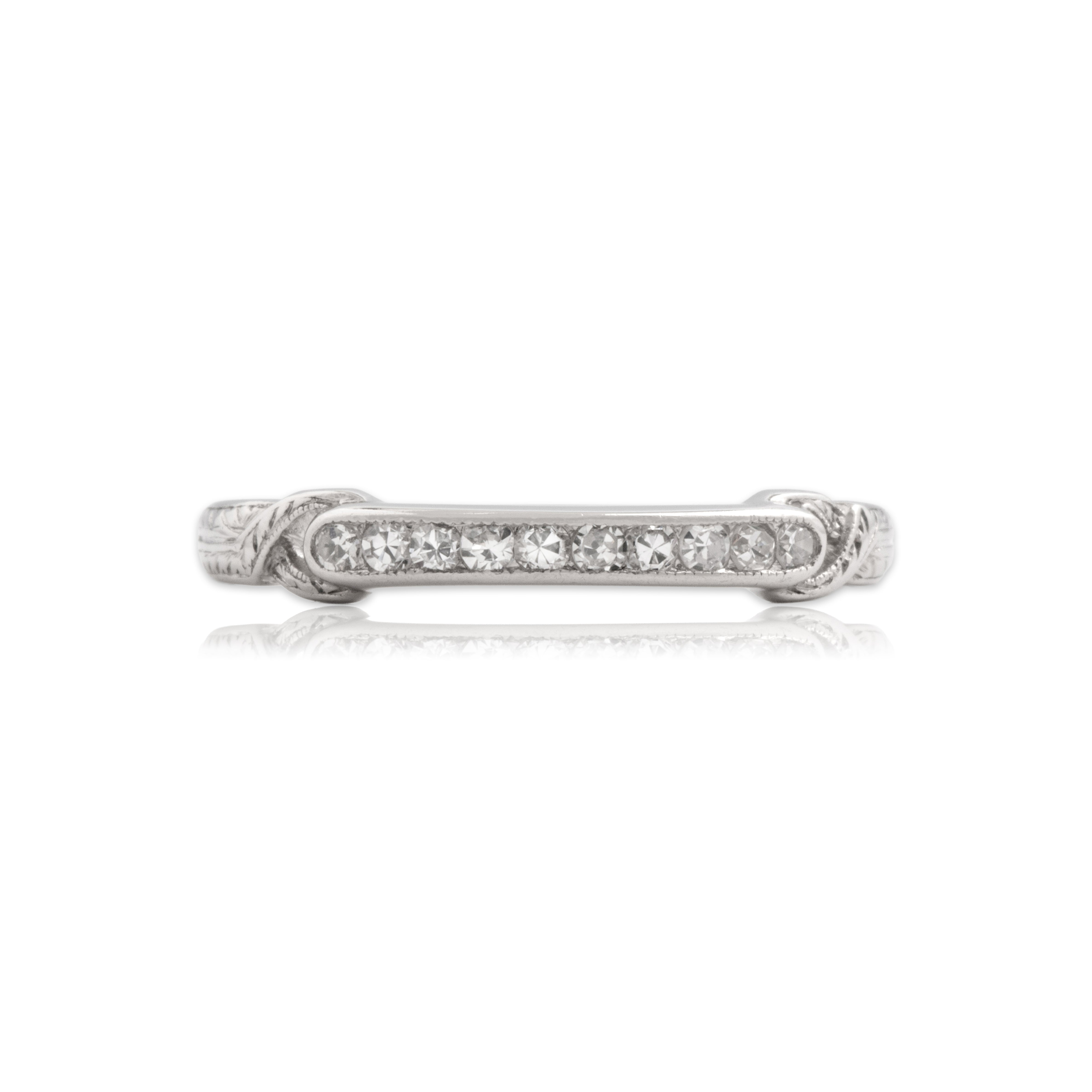 Antique Platinum Diamond Dazzling Accented Line Band Ring - Close-up view