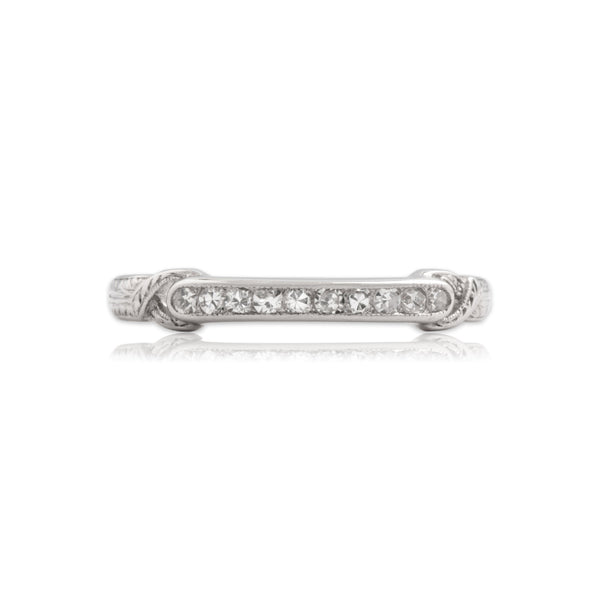 Antique Platinum Diamond Dazzling Accented Line Band Ring 7.25