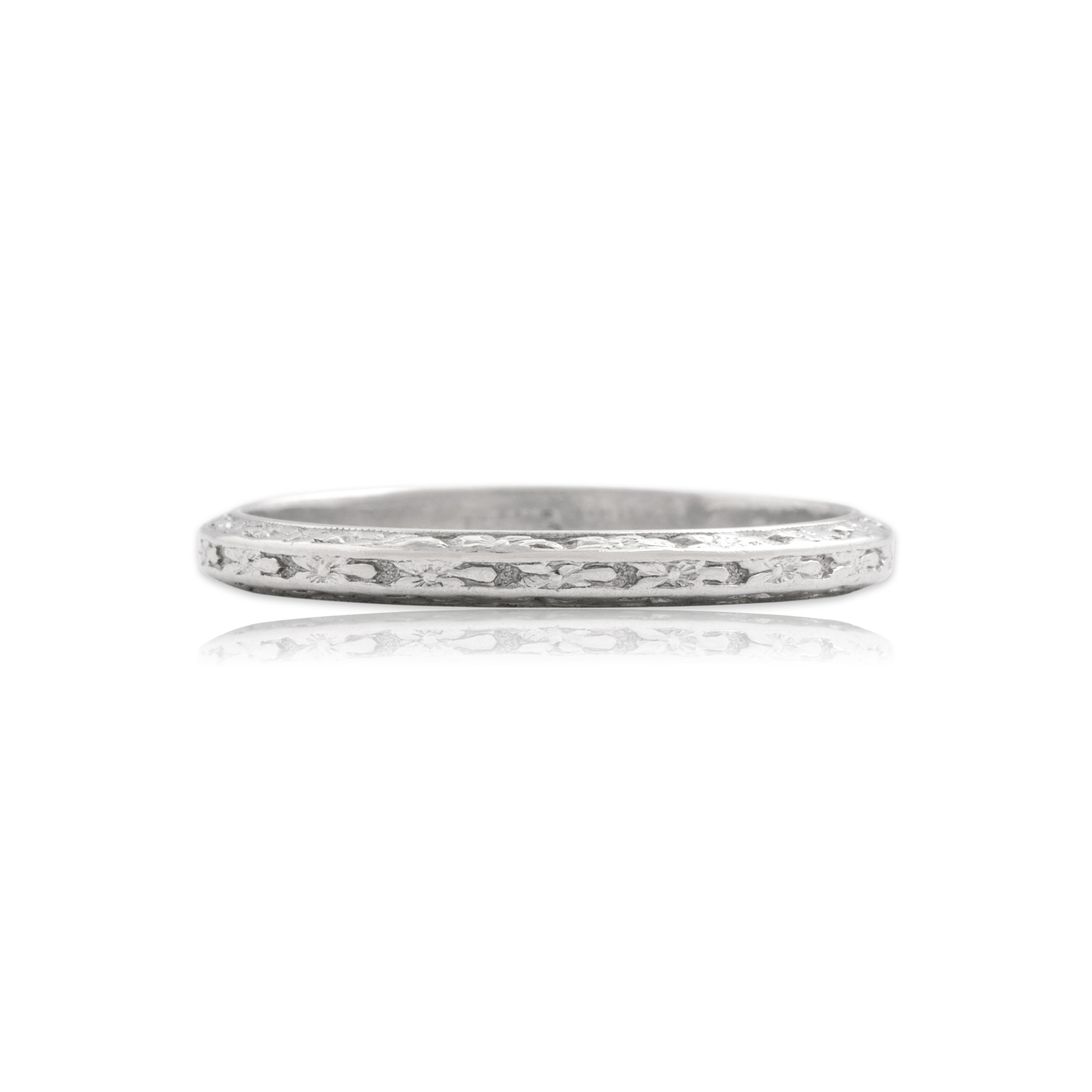 Antique Traub Platinum Orange Blossom Eternity Band Ring - Close-up view