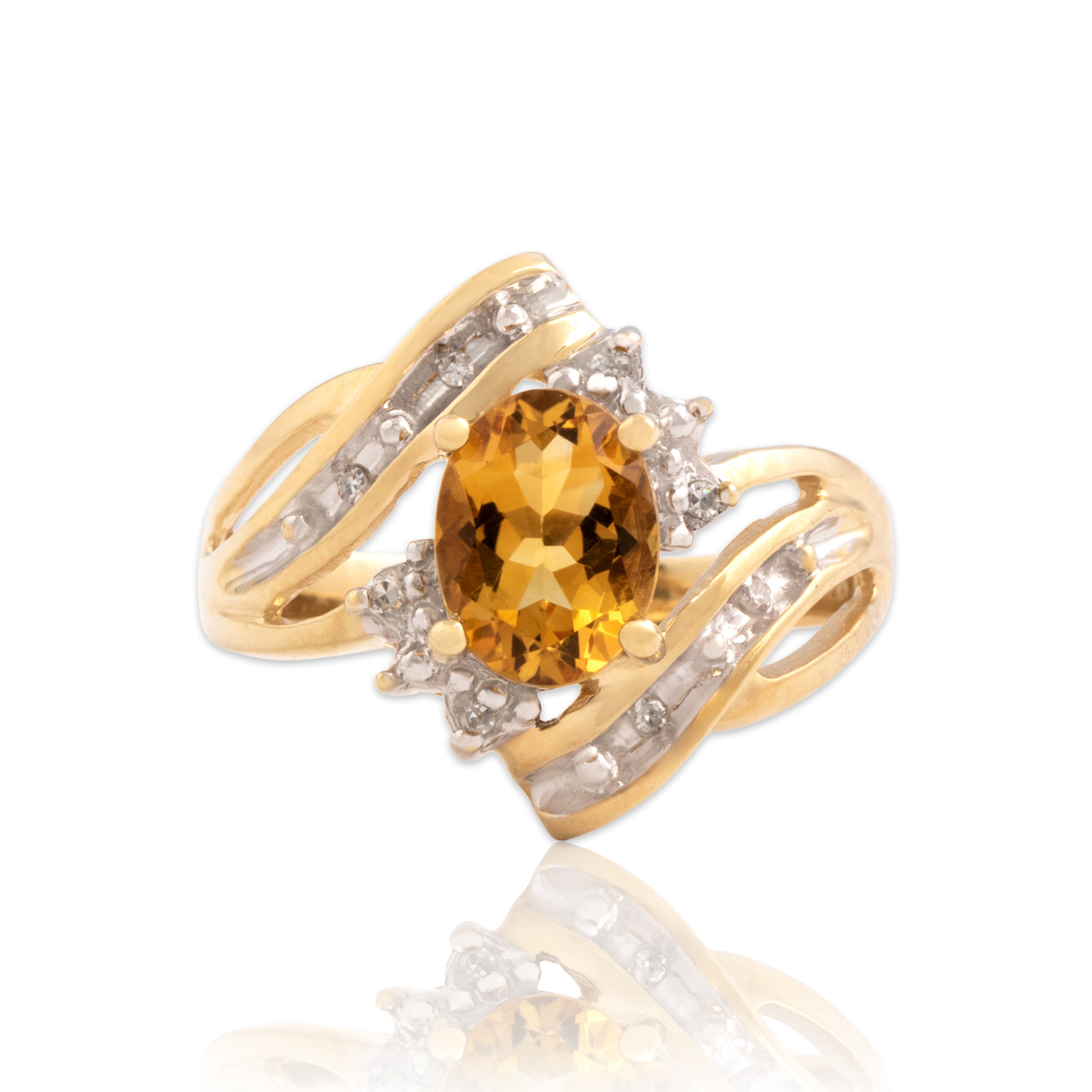 Vintage 14k Yellow & White Gold 1.02ct Citrine Diamond Striking Open Bypass Ring - Close-up view