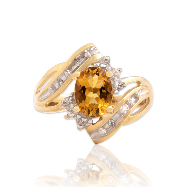 Vintage 14k Yellow & White Gold 1.02ct Citrine Diamond Flowing Bypass Ring 6.75