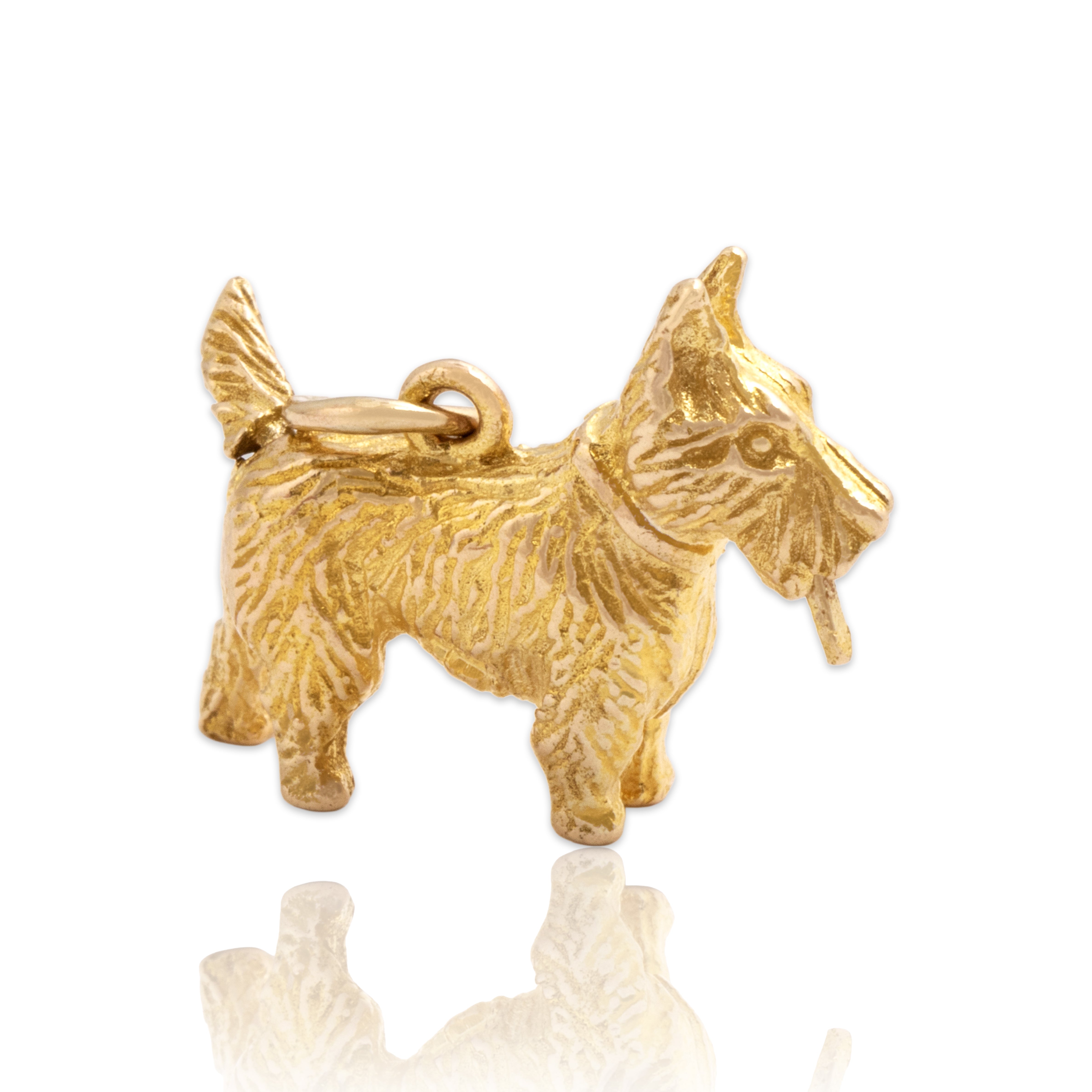 Vintage English 9k Yellow Gold Cheeky Wagging Puppy Charm / Pendant - Close-up view