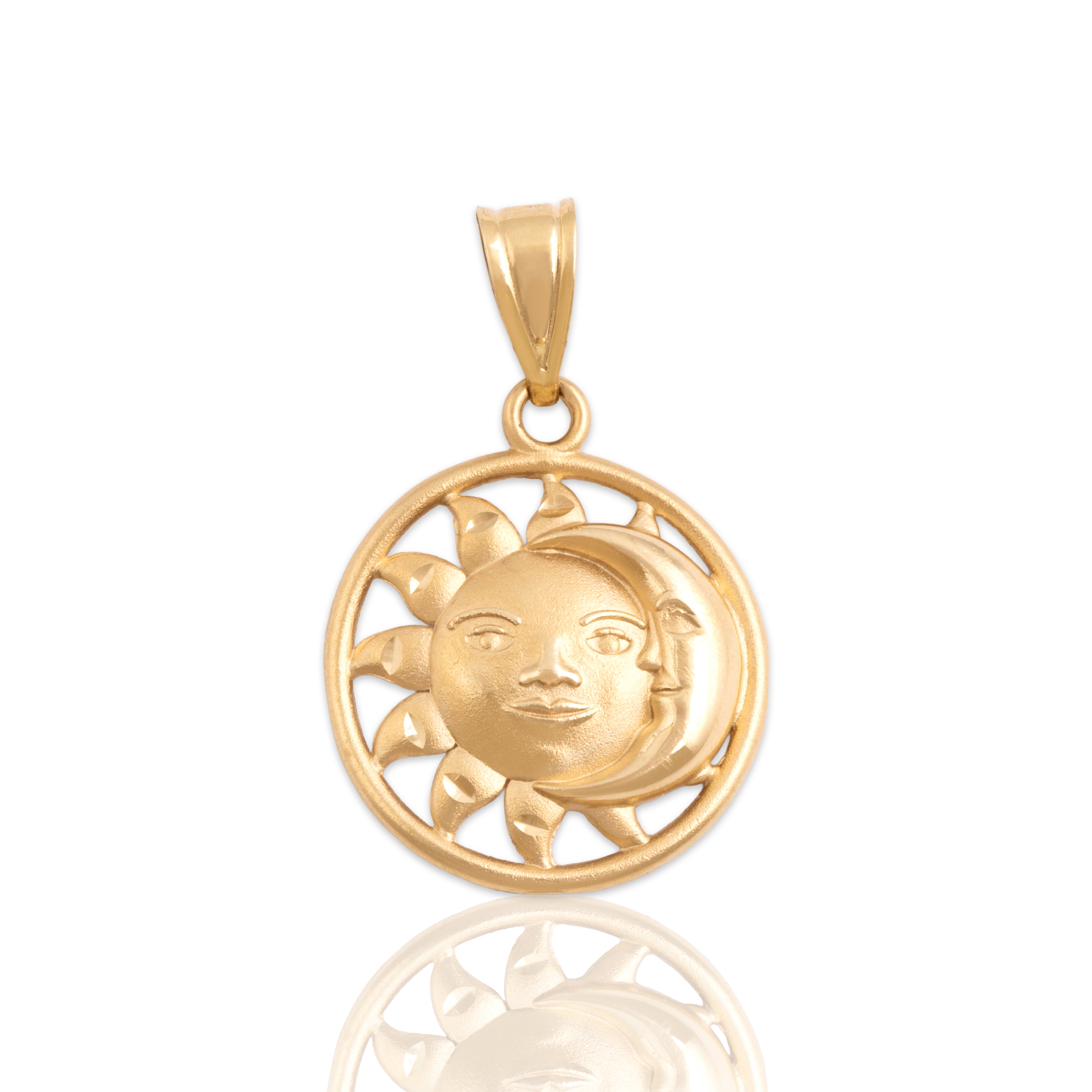 Vintage Lightweight 14k Yellow Gold Celestial Duo Pendant - Close-up view